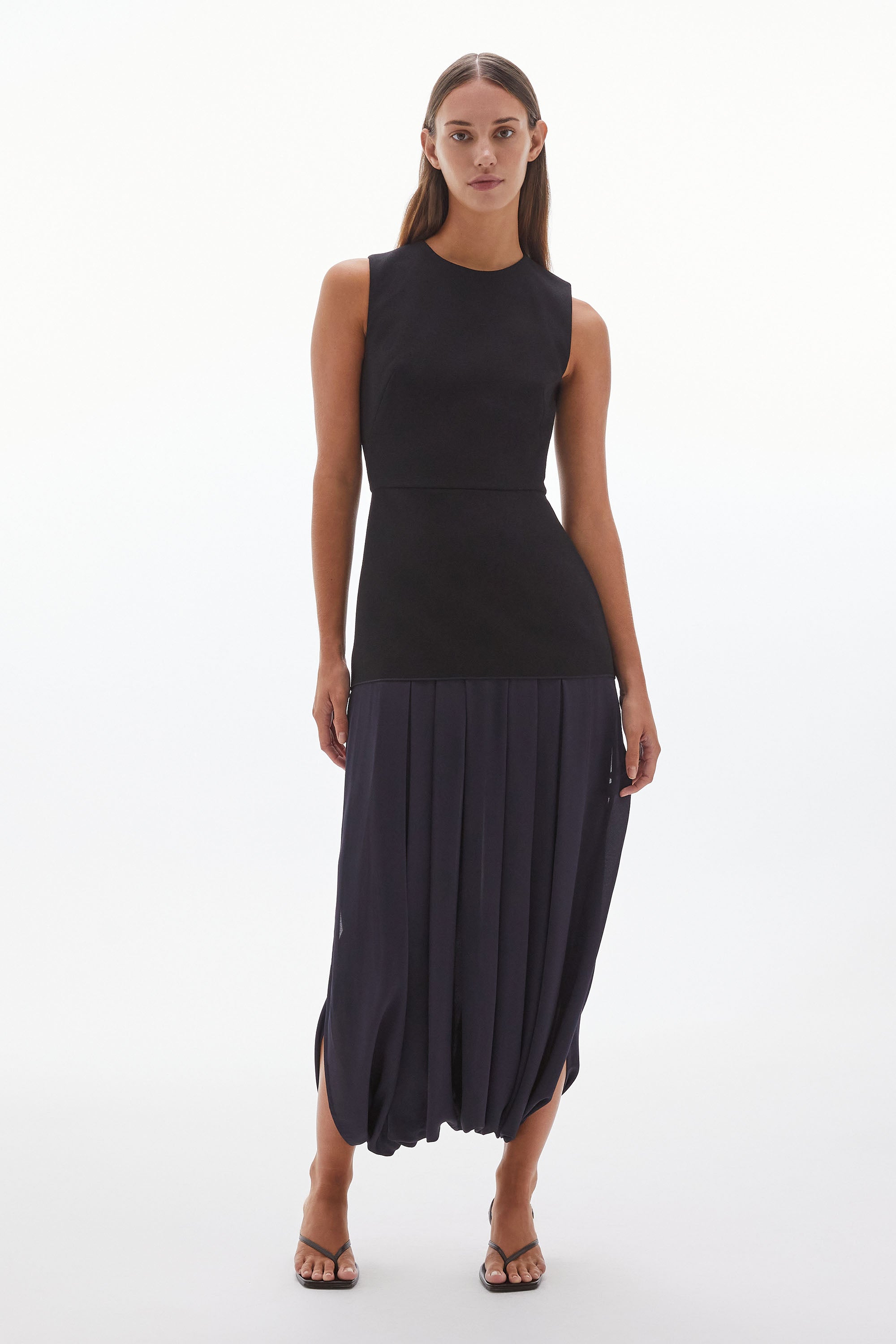Inez Crepe Silk Loop Dress Black/Ink