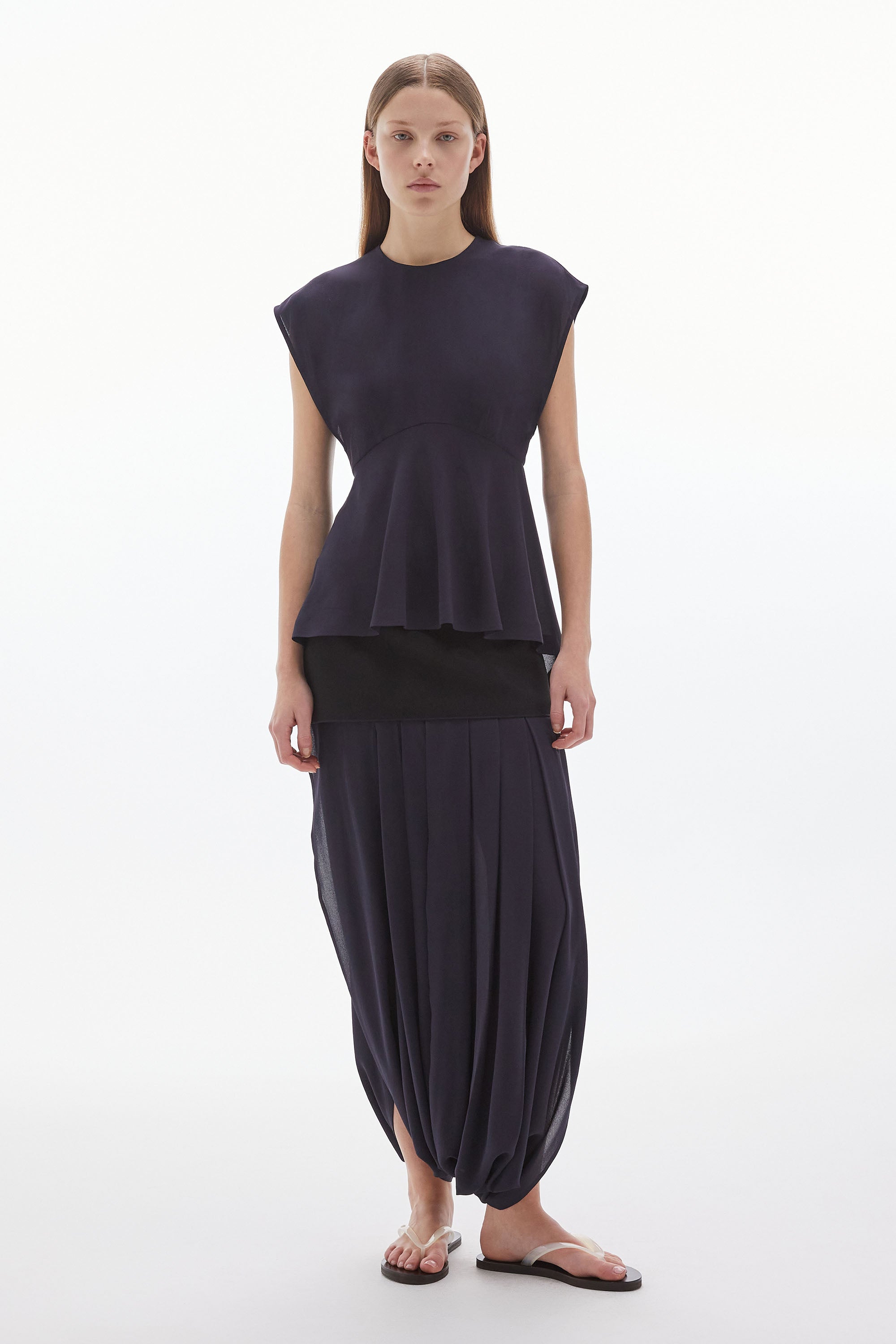 Solis Silk Peplum Top Ink
