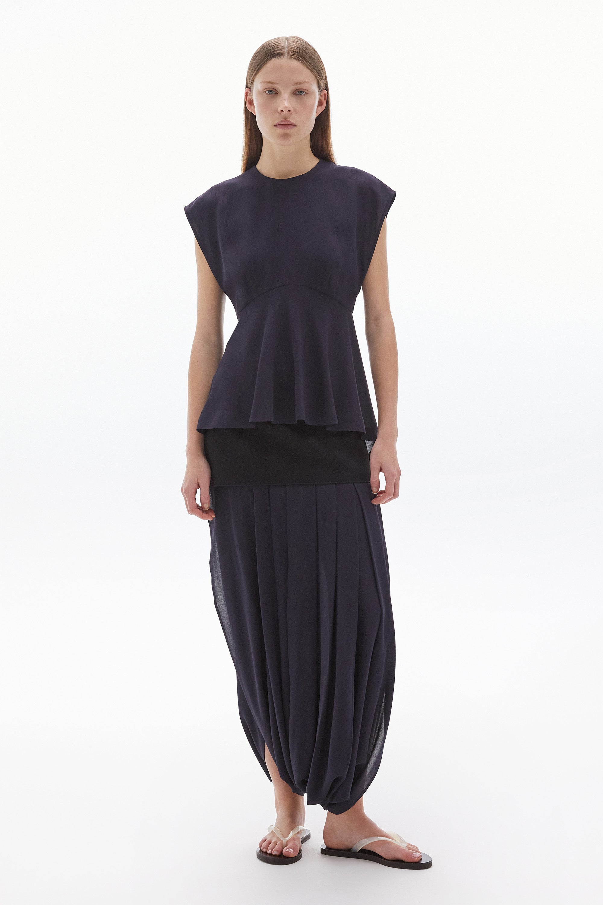 Inez Crepe Silk Loop Skirt Black/Ink
