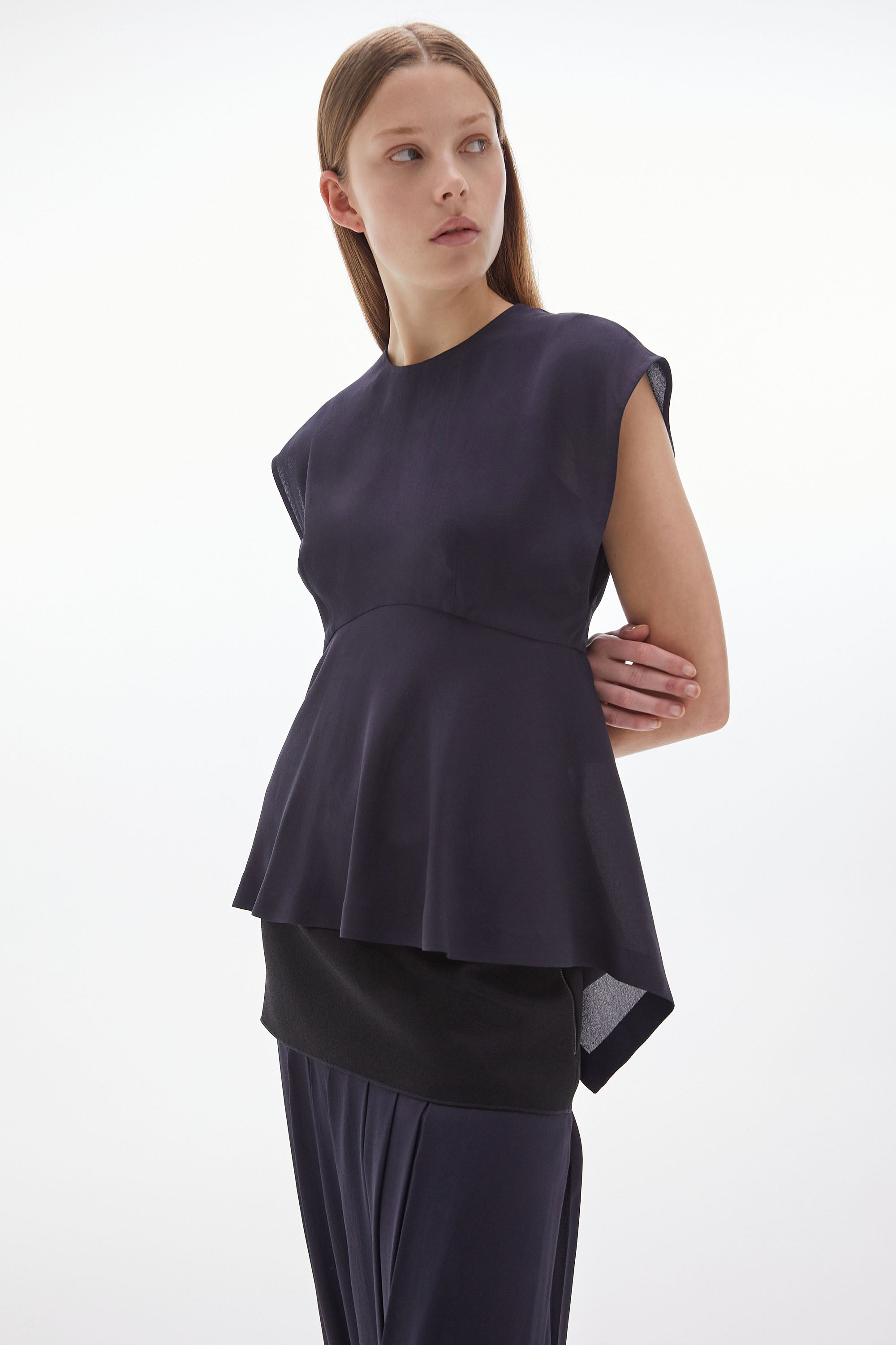 Solis Silk Peplum Top Ink
