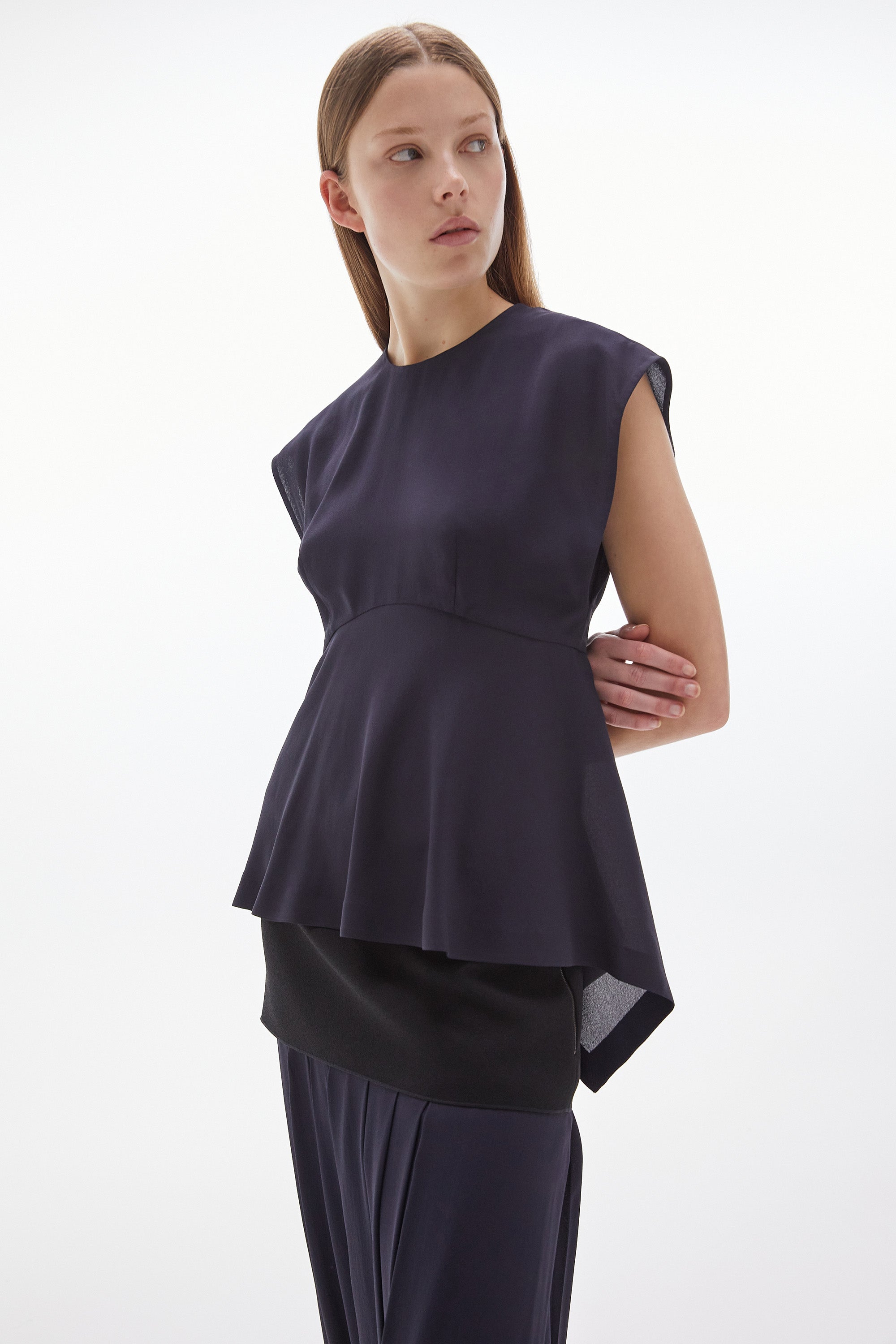 Solis Silk Peplum Top Ink