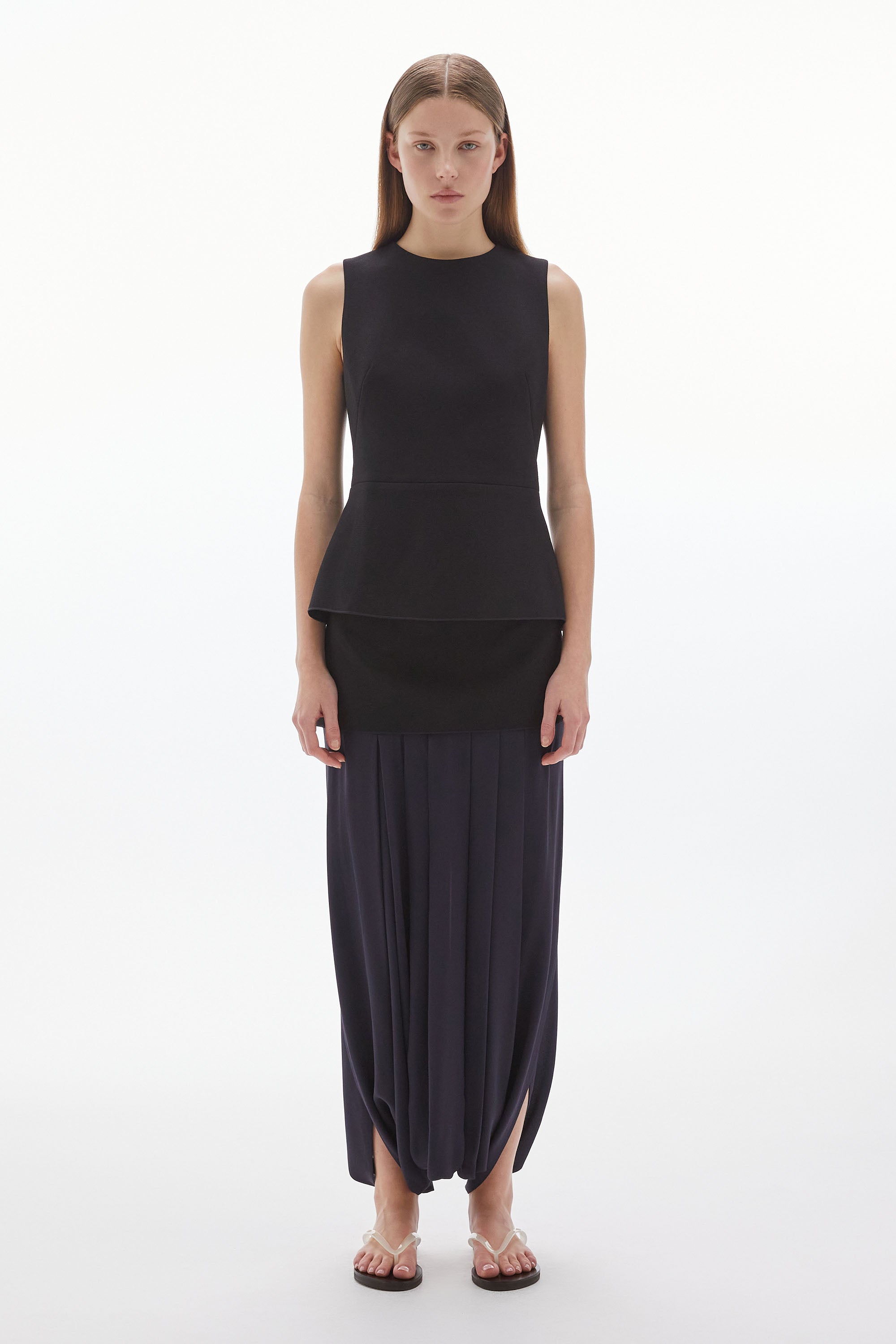 Inez Crepe Silk Loop Skirt Black/Ink