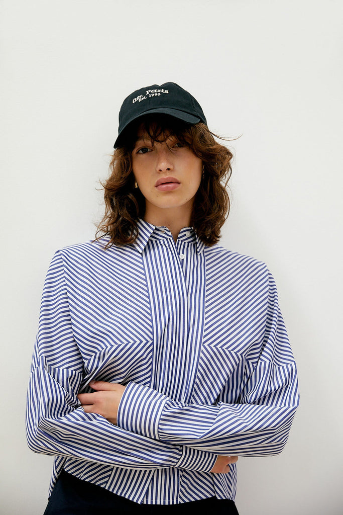 Oversized Poplin Shirt-Navy/White Stripe-WILLOW-Australian-Designer
