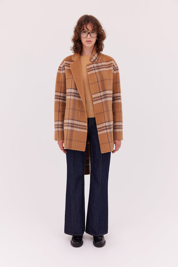 Reversible Short Wool Coat-Camel Check-WILLOW-Australian-Designer