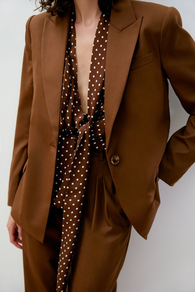 Silk Spot Tie Blouse-Brown Spot-WILLOW-Australian-Designer