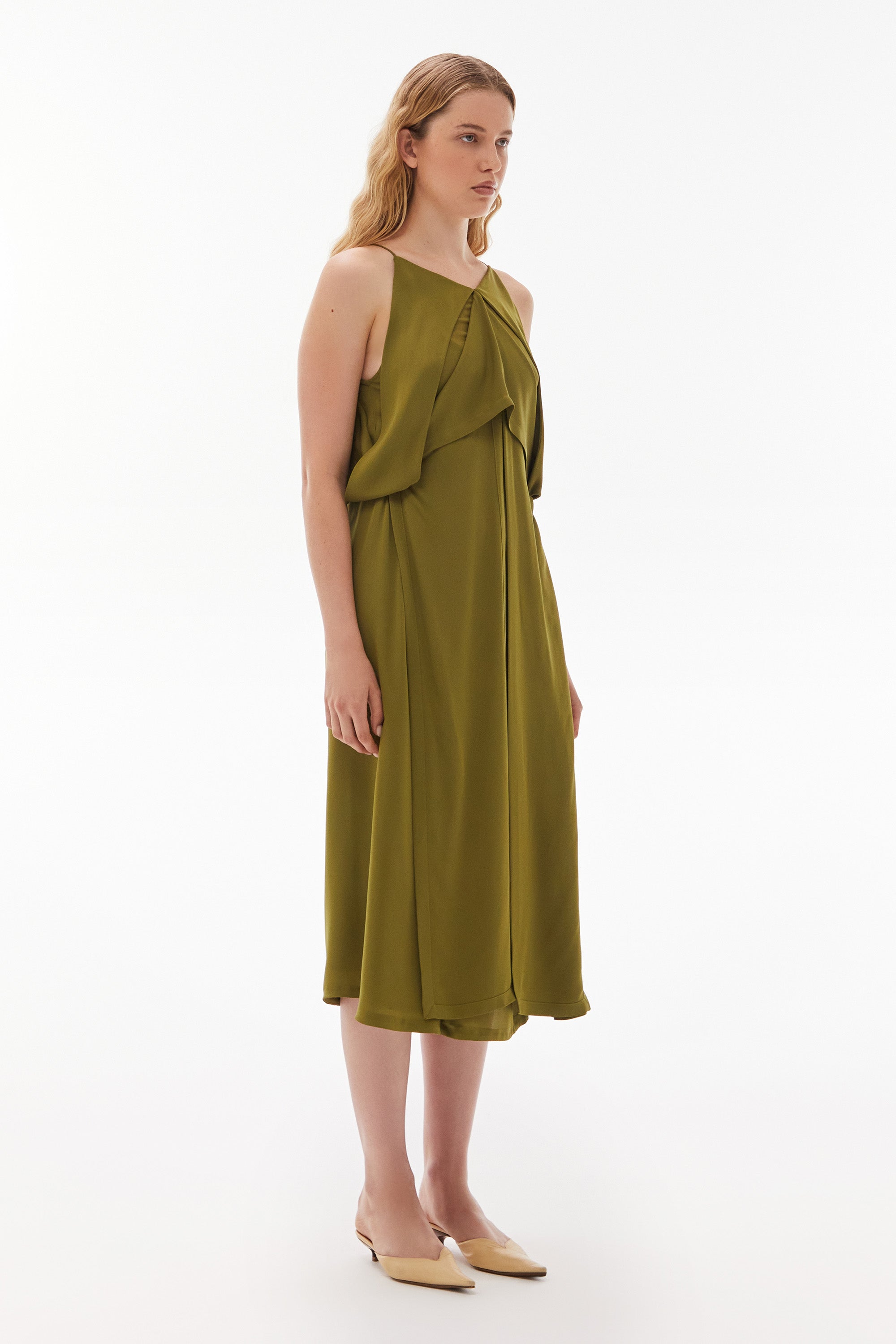WILLOW-Medea Silk Origami Dress Avocado