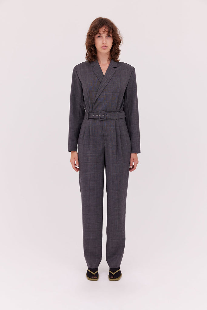 Check Wool Jumpsuit-Grey Check-WILLOW-Australian-Designer