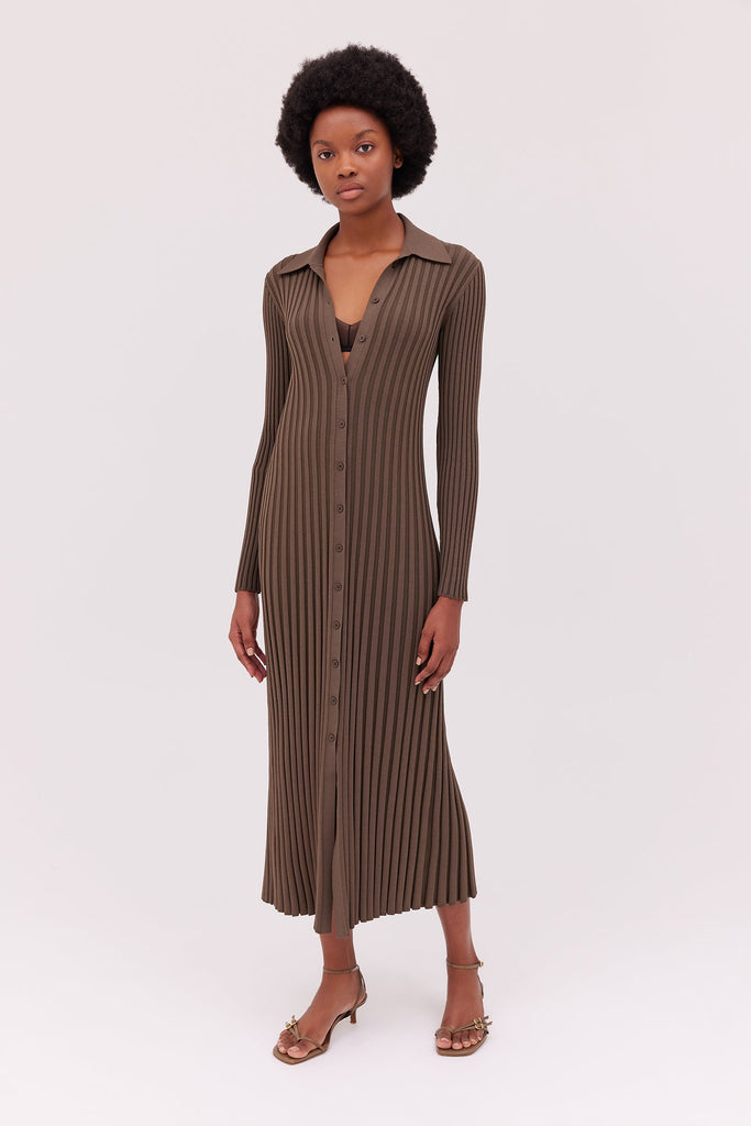 Collared Knit Dress-Khaki-WILLOW-Australian-Designer