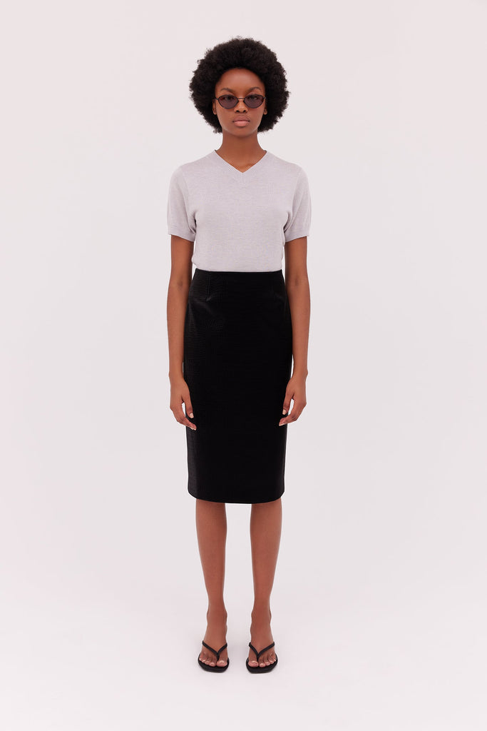 Croc Pencil Skirt-Black-WILLOW-Australian-Designer