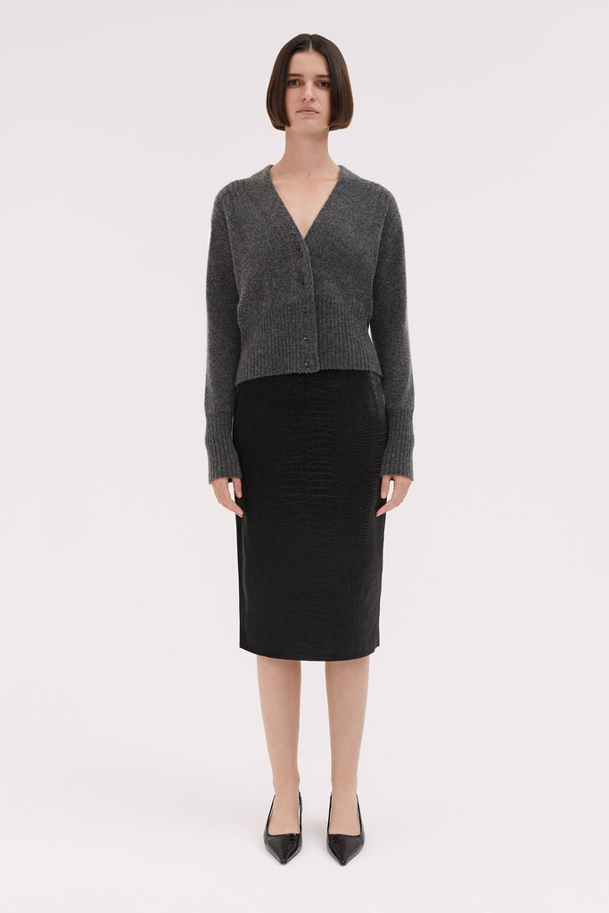 Croc Pencil Skirt-Black-WILLOW-Australian-Designer