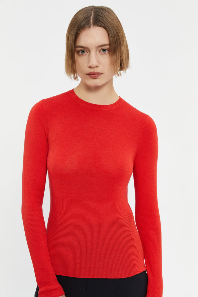 Extrafine Wool Crew Knit-Bright Red-WILLOW-Australian-Designer