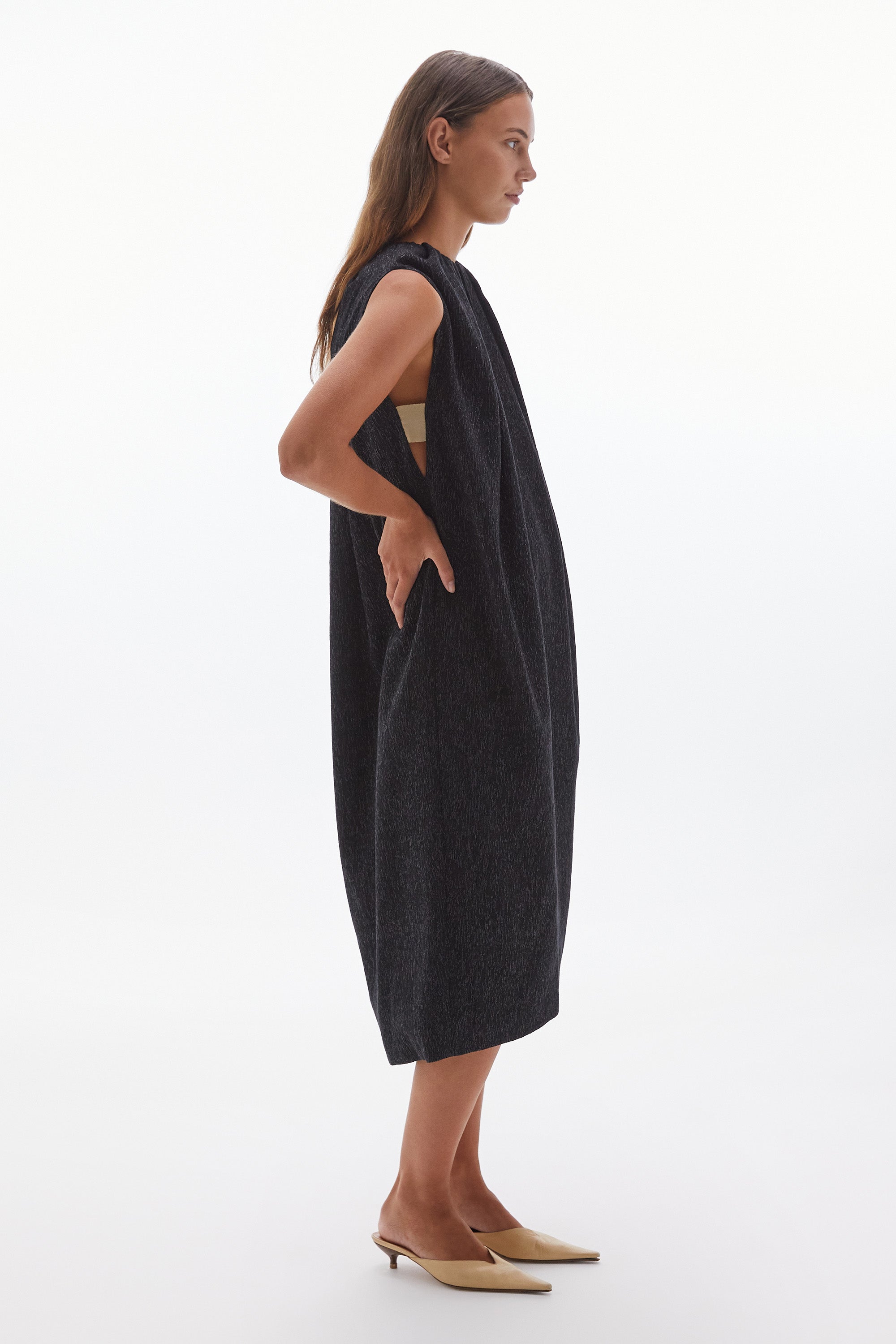 Ren Lamé Midi Dress Black