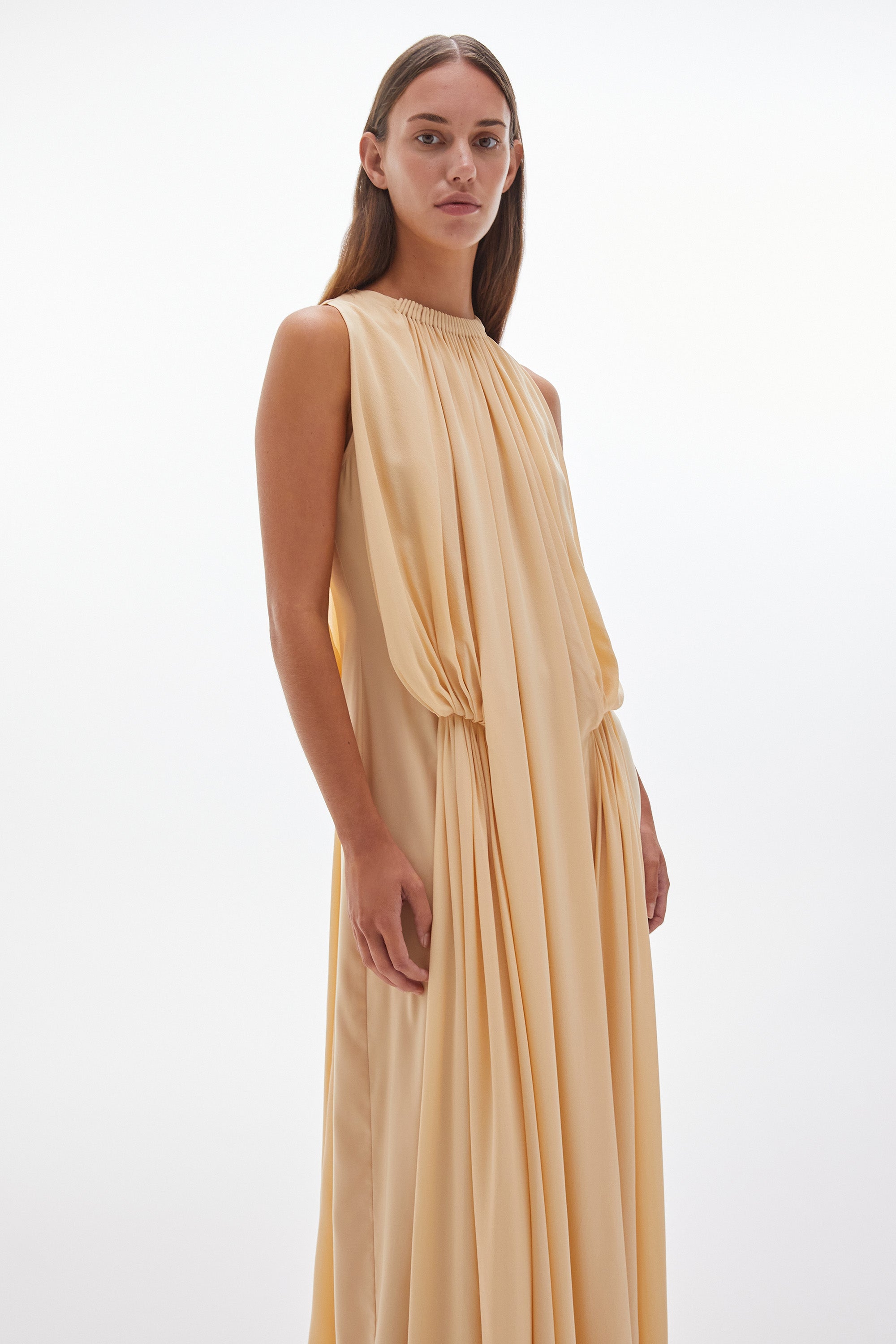 Solis Silk Cape Gown Wheat