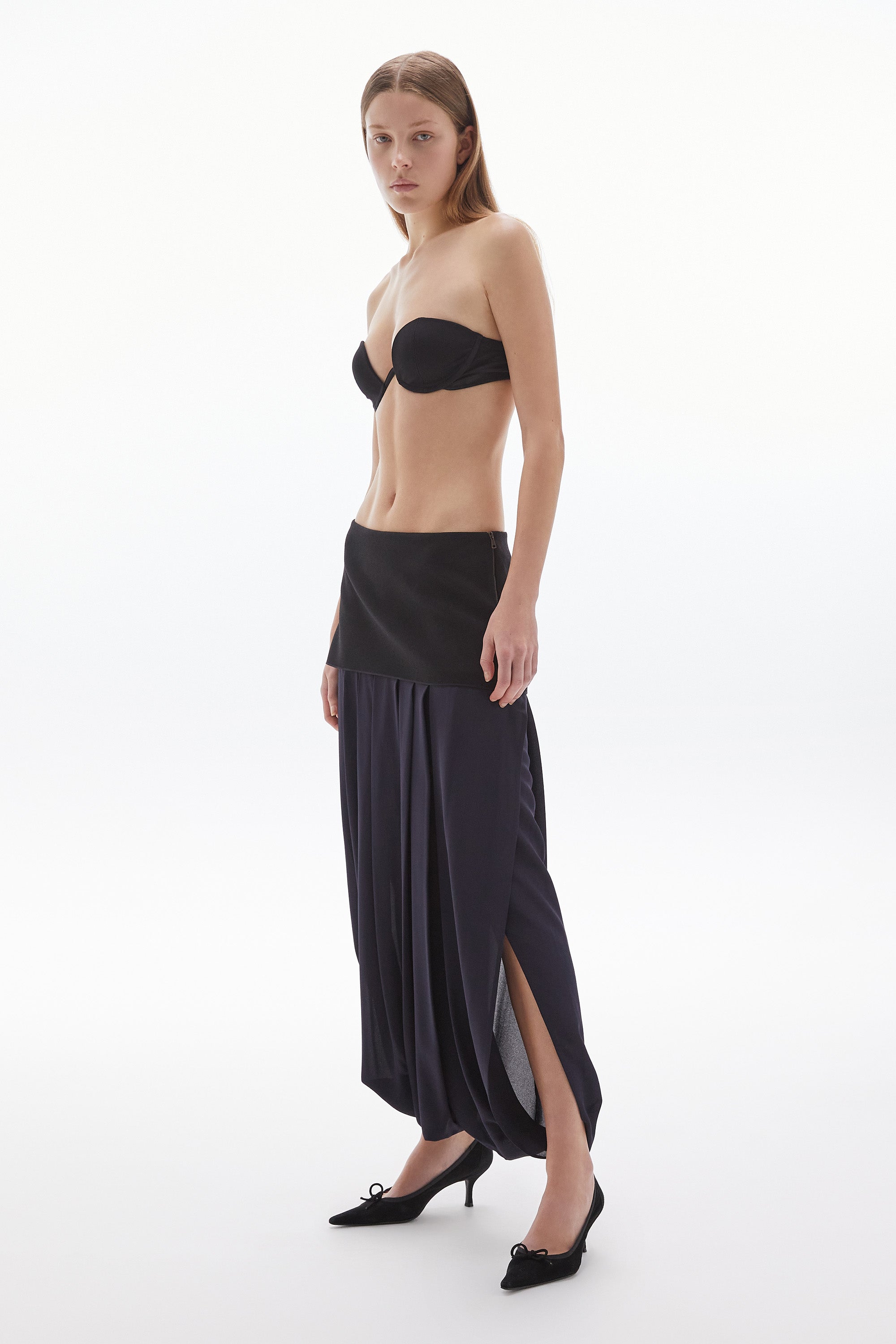 Inez Crepe Silk Loop Skirt Black/Ink