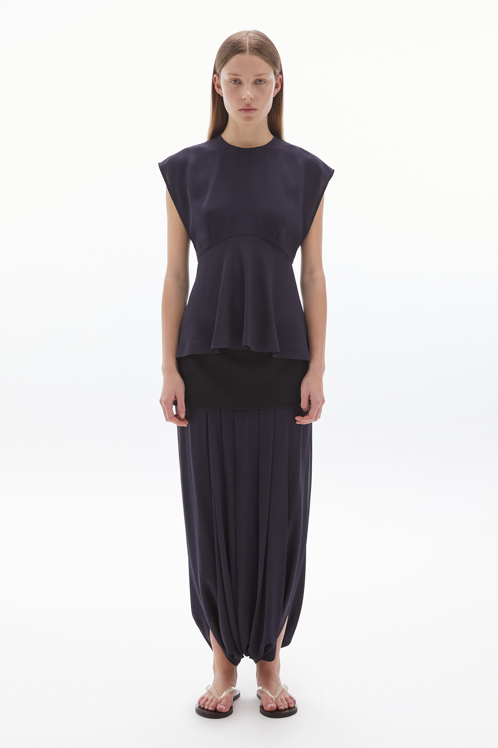 Solis Silk Peplum Top Ink