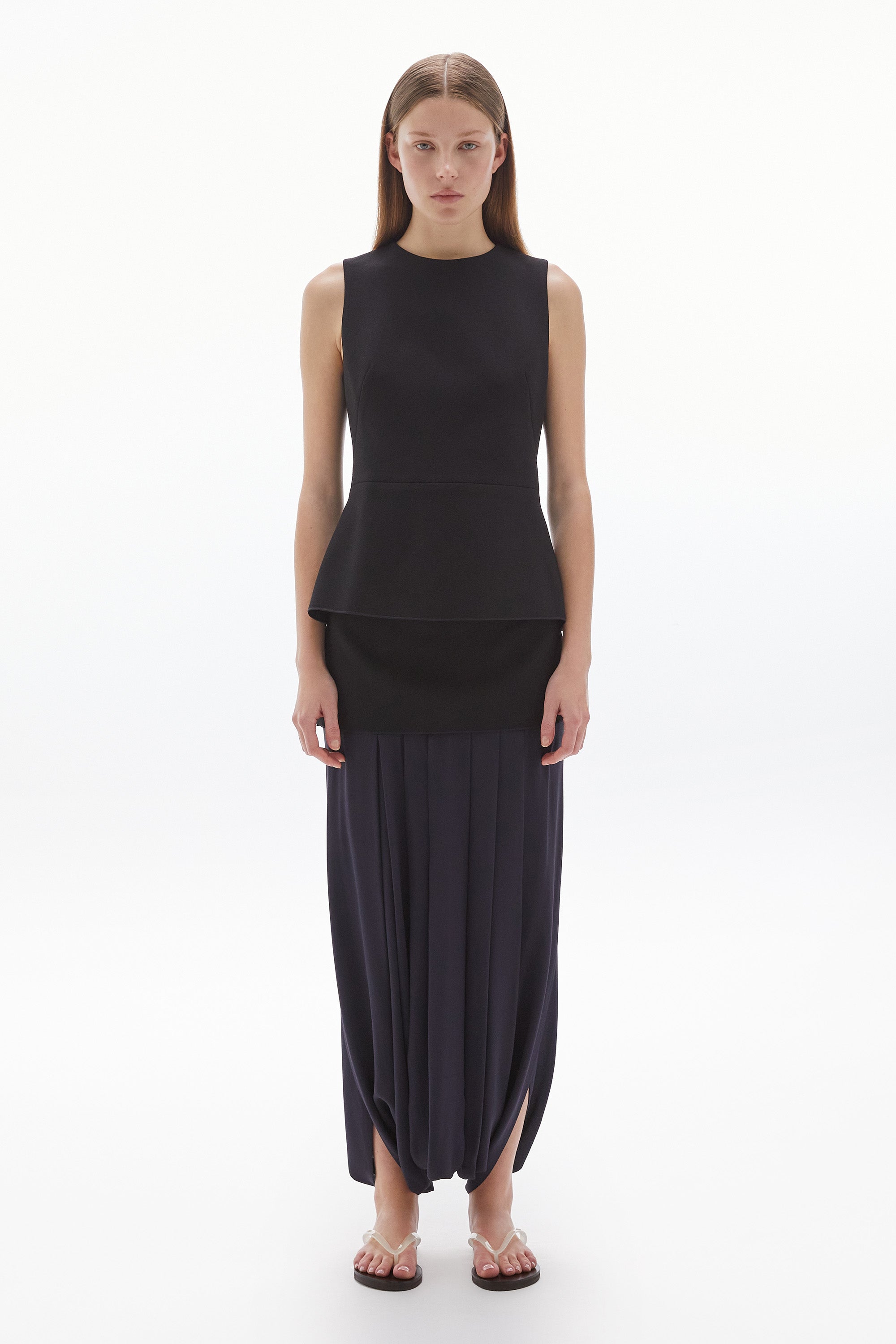 Inez Crepe Silk Loop Skirt Black/Ink