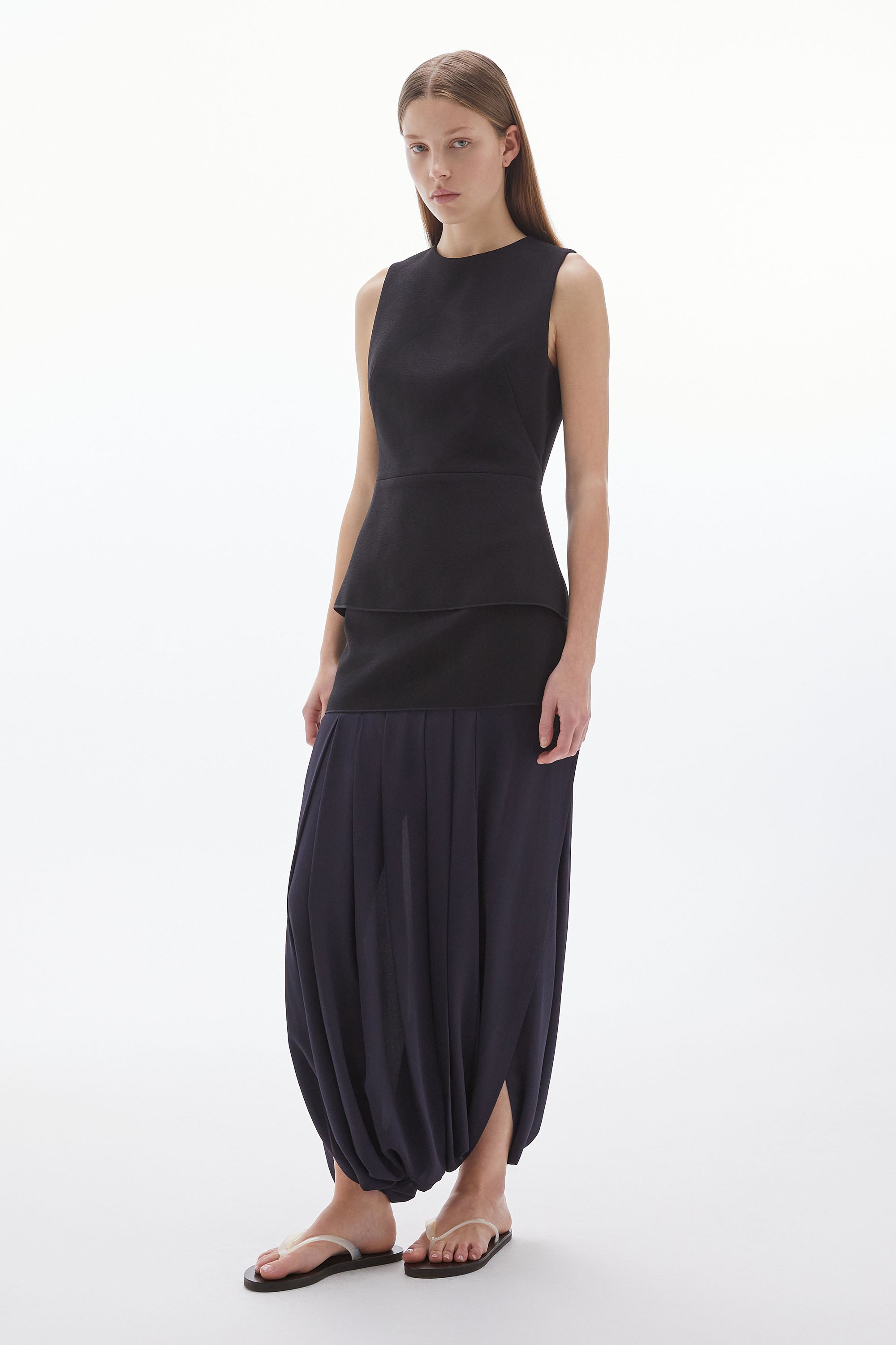 Inez Crepe Silk Loop Skirt Black/Ink