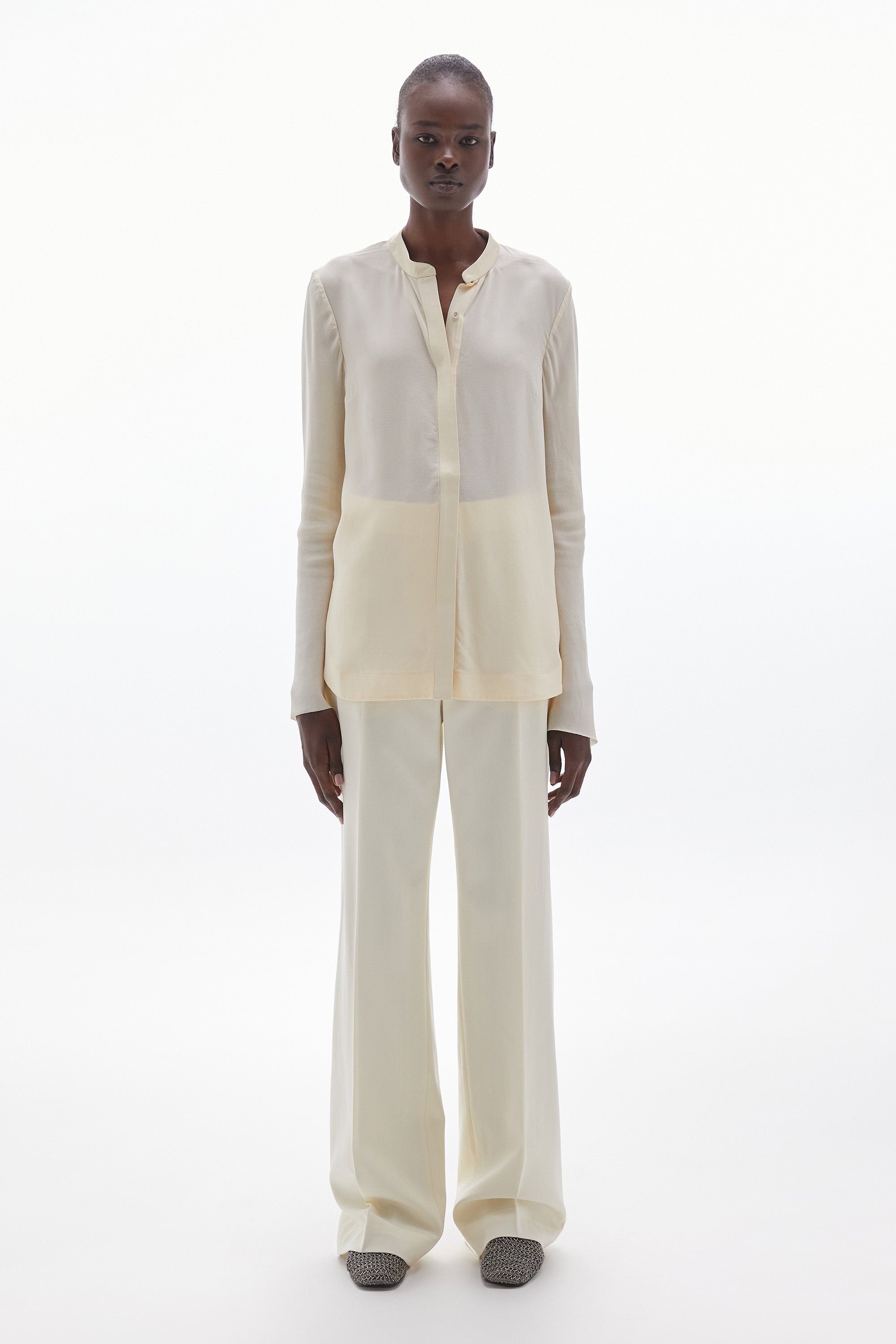 Solis Silk Leather Trim Shirt Butter