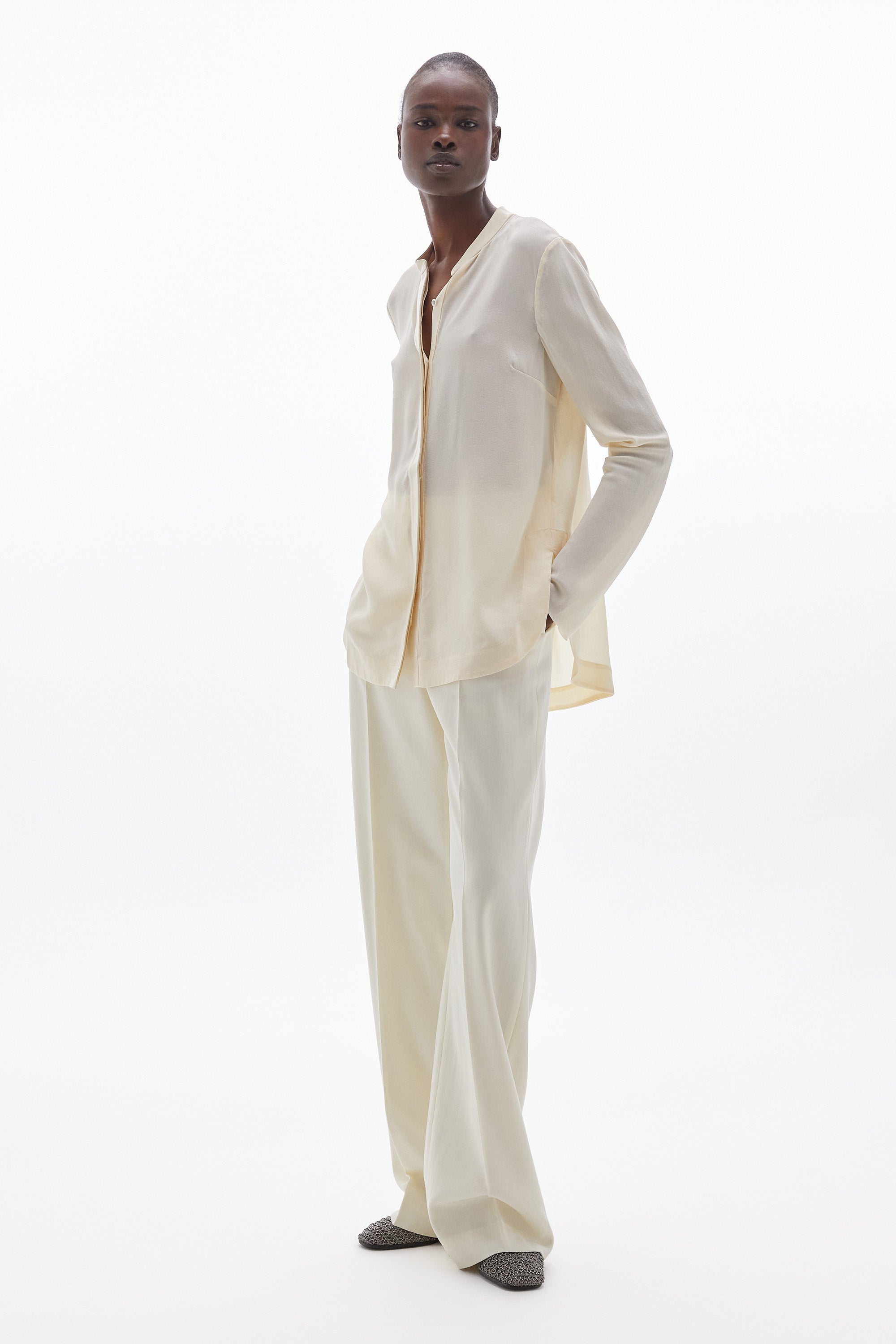 Solis Silk Leather Trim Shirt Butter