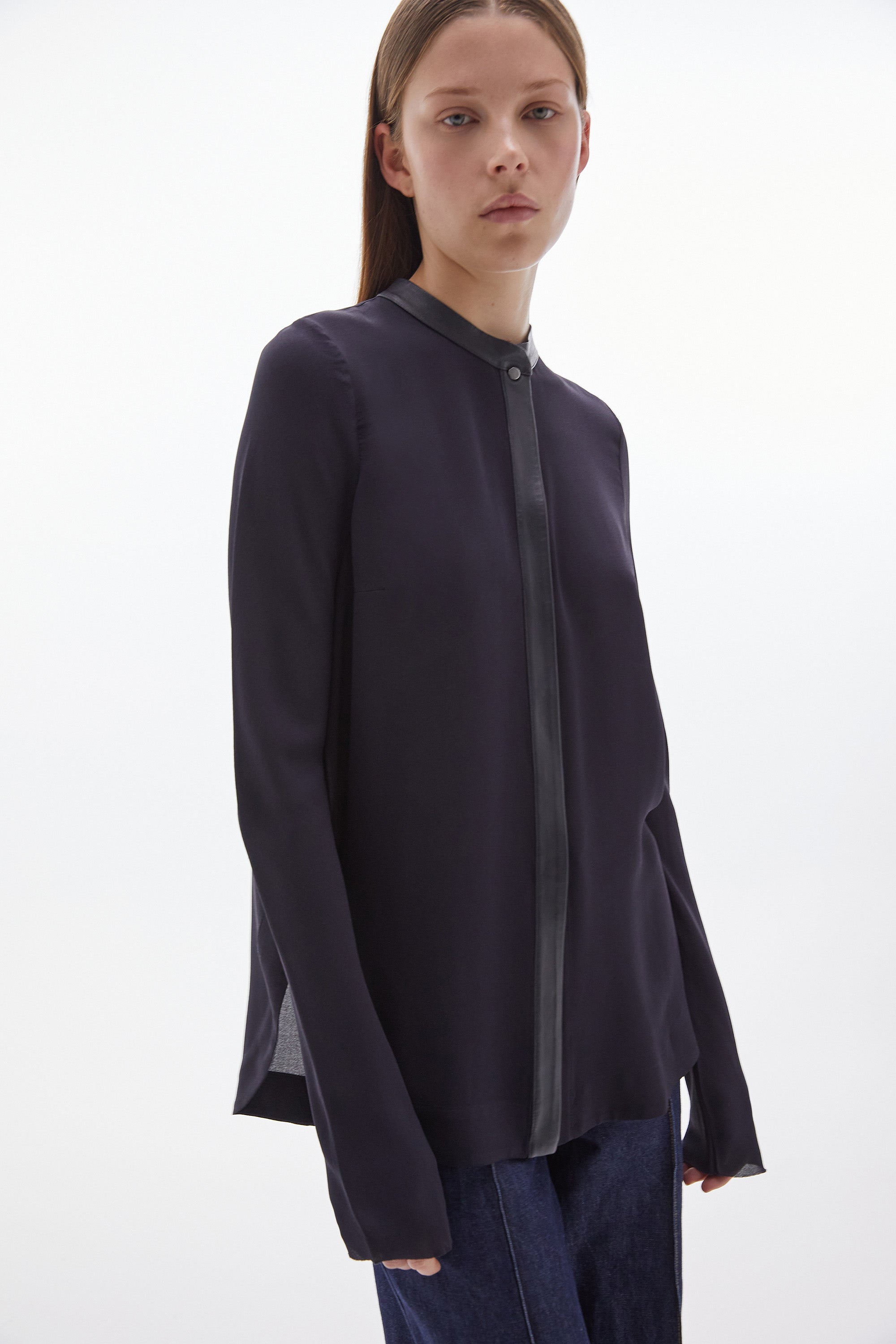 Solis Silk Leather Trim Shirt Ink