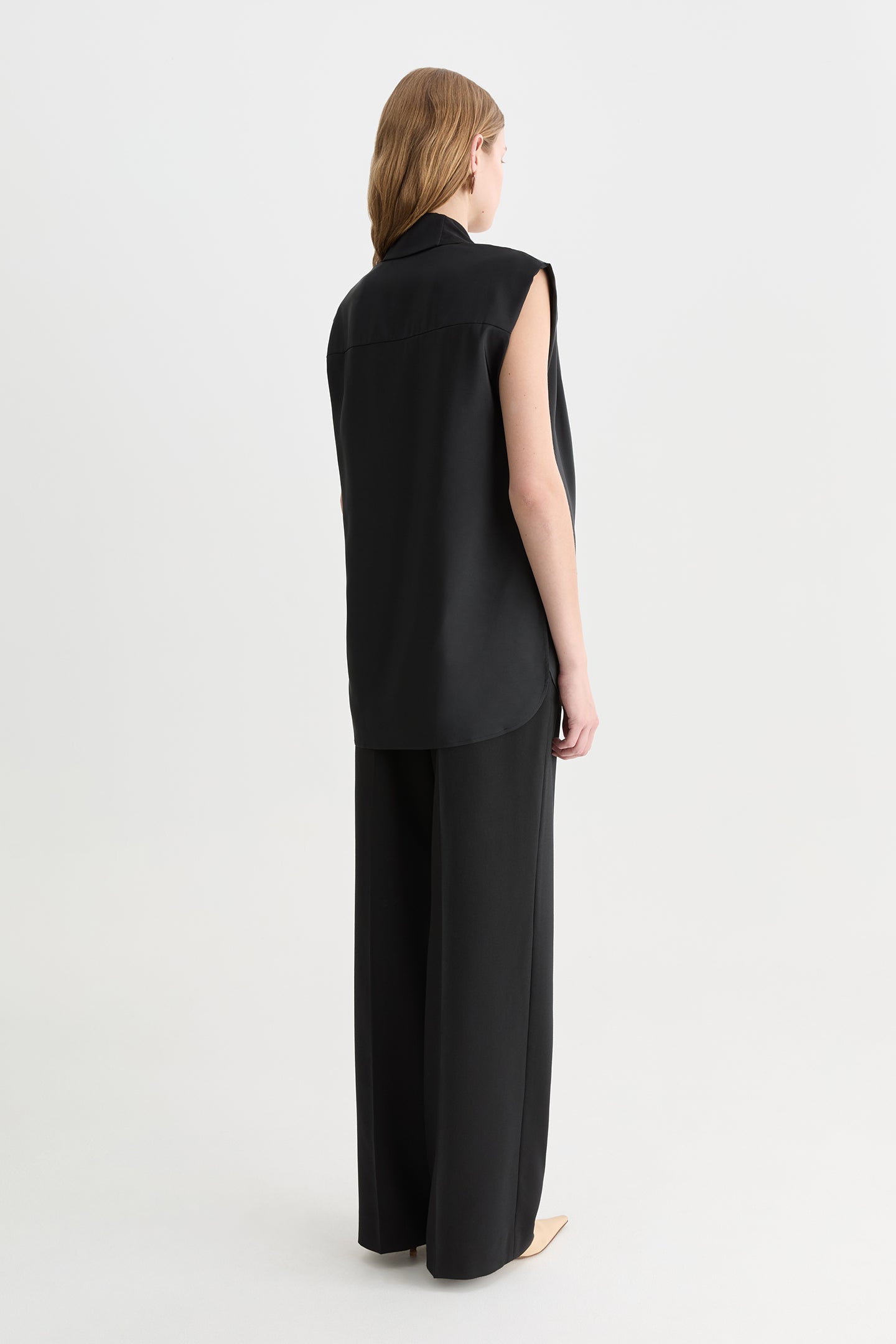 Fumi Silk Sleeveless Tie Neck Shirt Black-Willow-Australian-designer