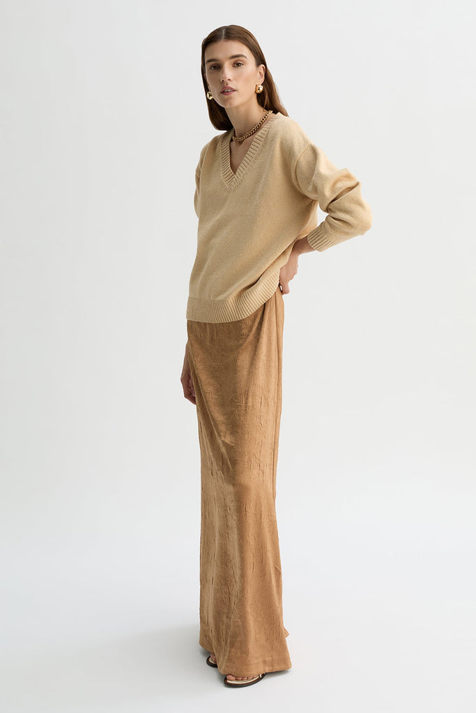 GEORGIA V-NECK JUMPER-Tan-WILLOW-Australian-Designer