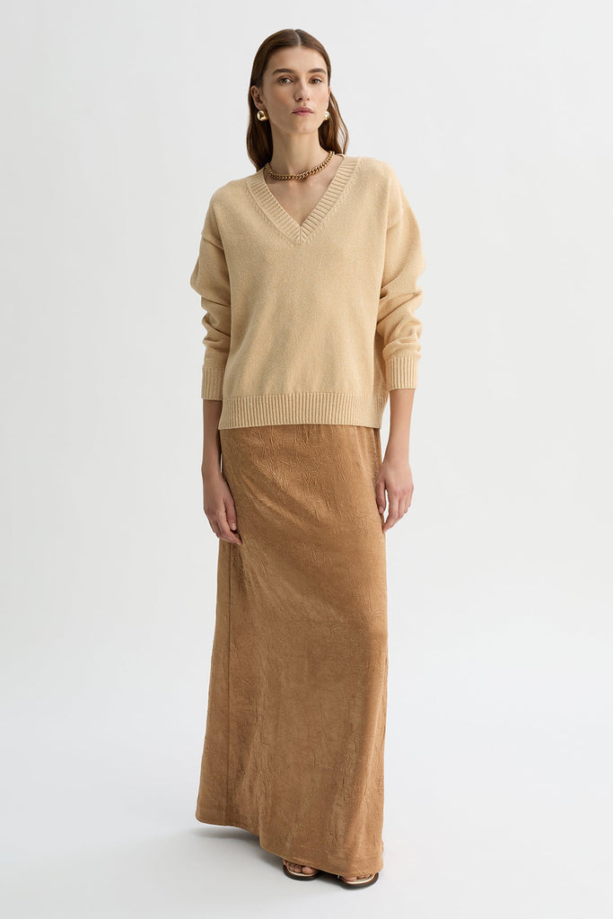 GEORGIA V-NECK JUMPER-Tan-WILLOW-Australian-Designer