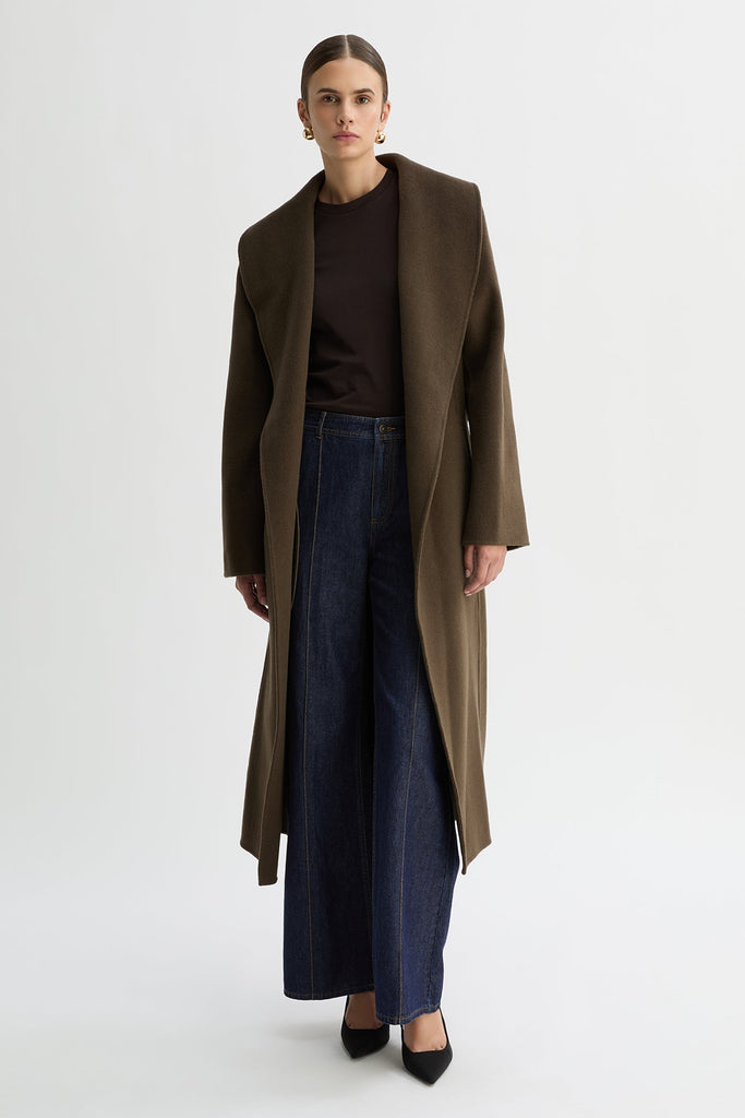 GRACE WOOL SHAWL COLLAR COAT-Olive-WILLOW-Australian-Designer