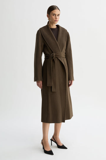 GRACE WOOL SHAWL COLLAR COAT-Olive-WILLOW-Australian-Designer