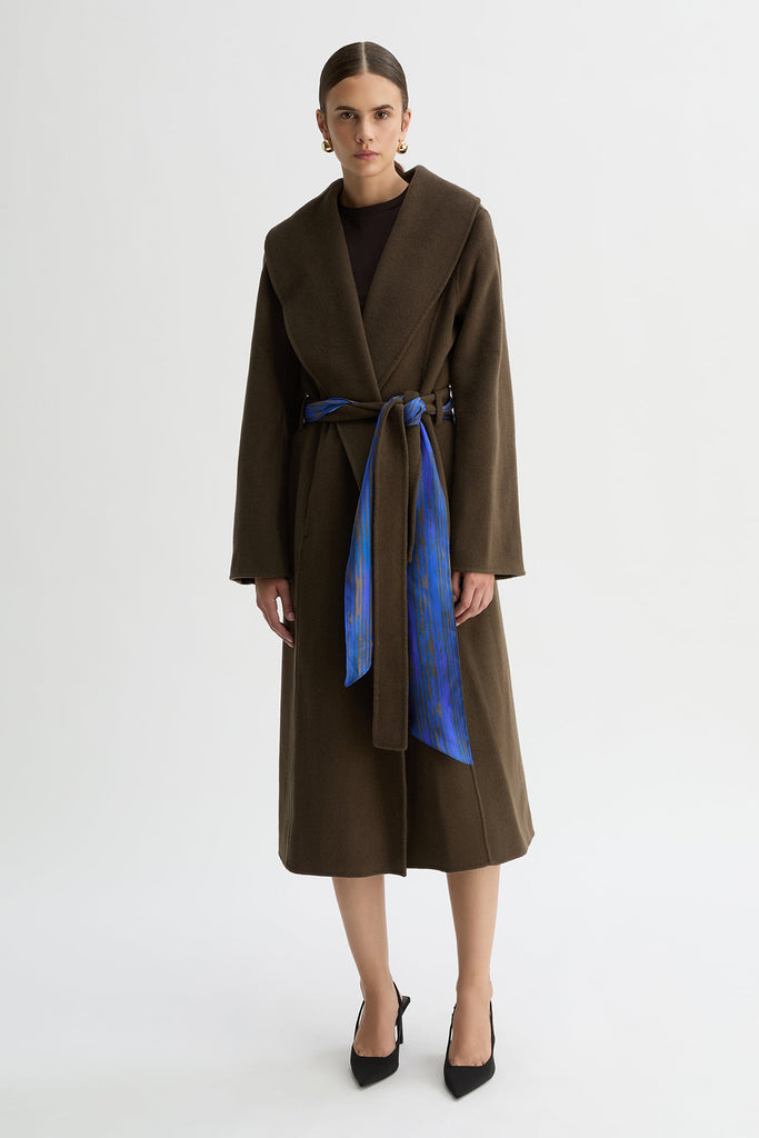 GRACE WOOL SHAWL COLLAR COAT-Olive-WILLOW-Australian-Designer