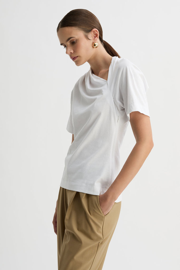 LOTTIE DRAPE T-SHIRT-Ivory-WILLOW-Australian-Designer