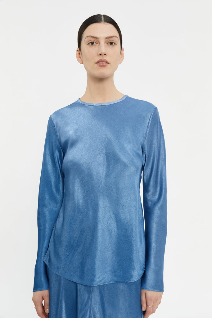 Laszlo Crushed Long Sleeve Blouse-Blue-WILLOW-Australian-Designer