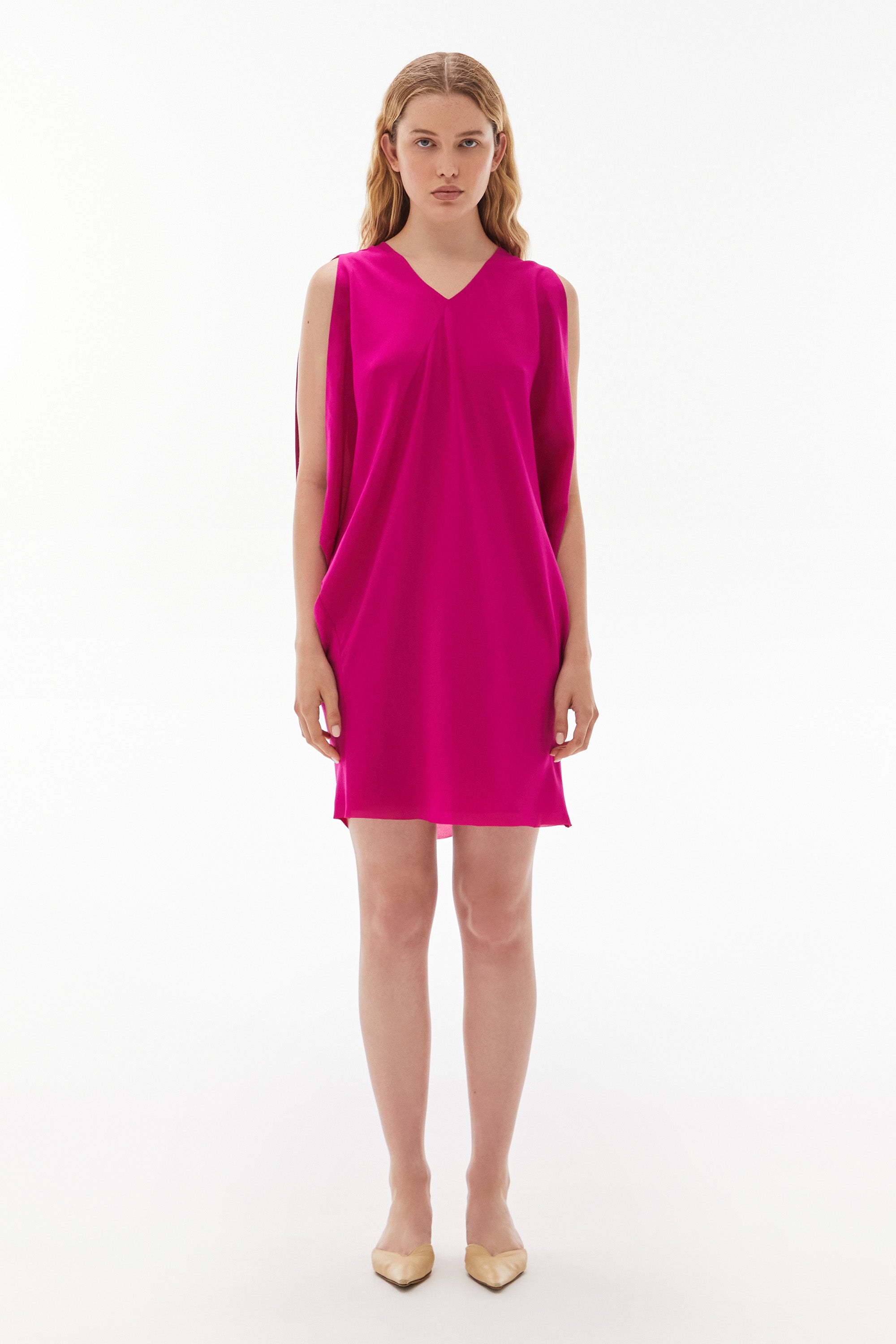 Medea Silk Magyar Dress Magenta