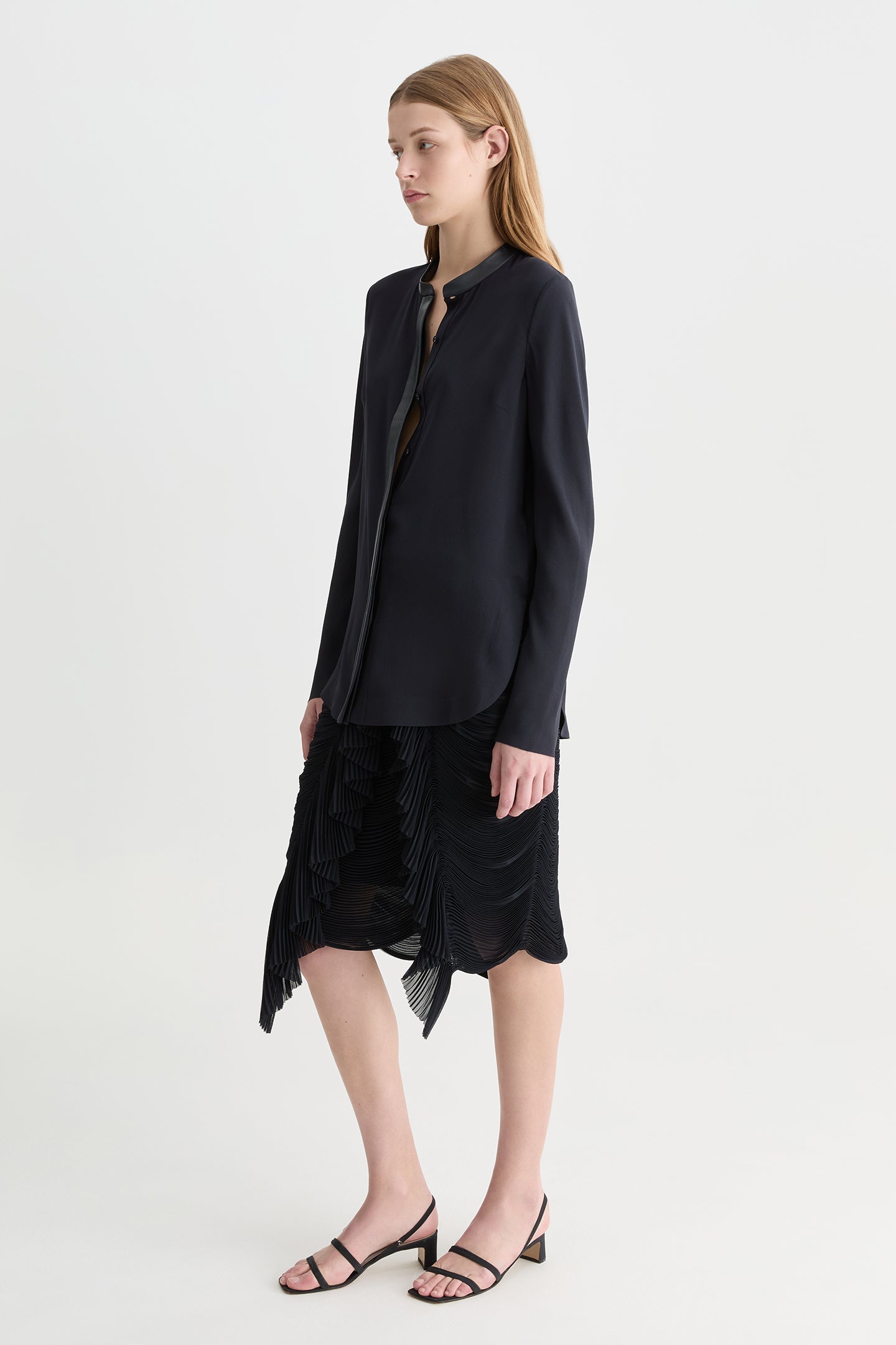 Solis Silk Leather Trim Shirt Ink