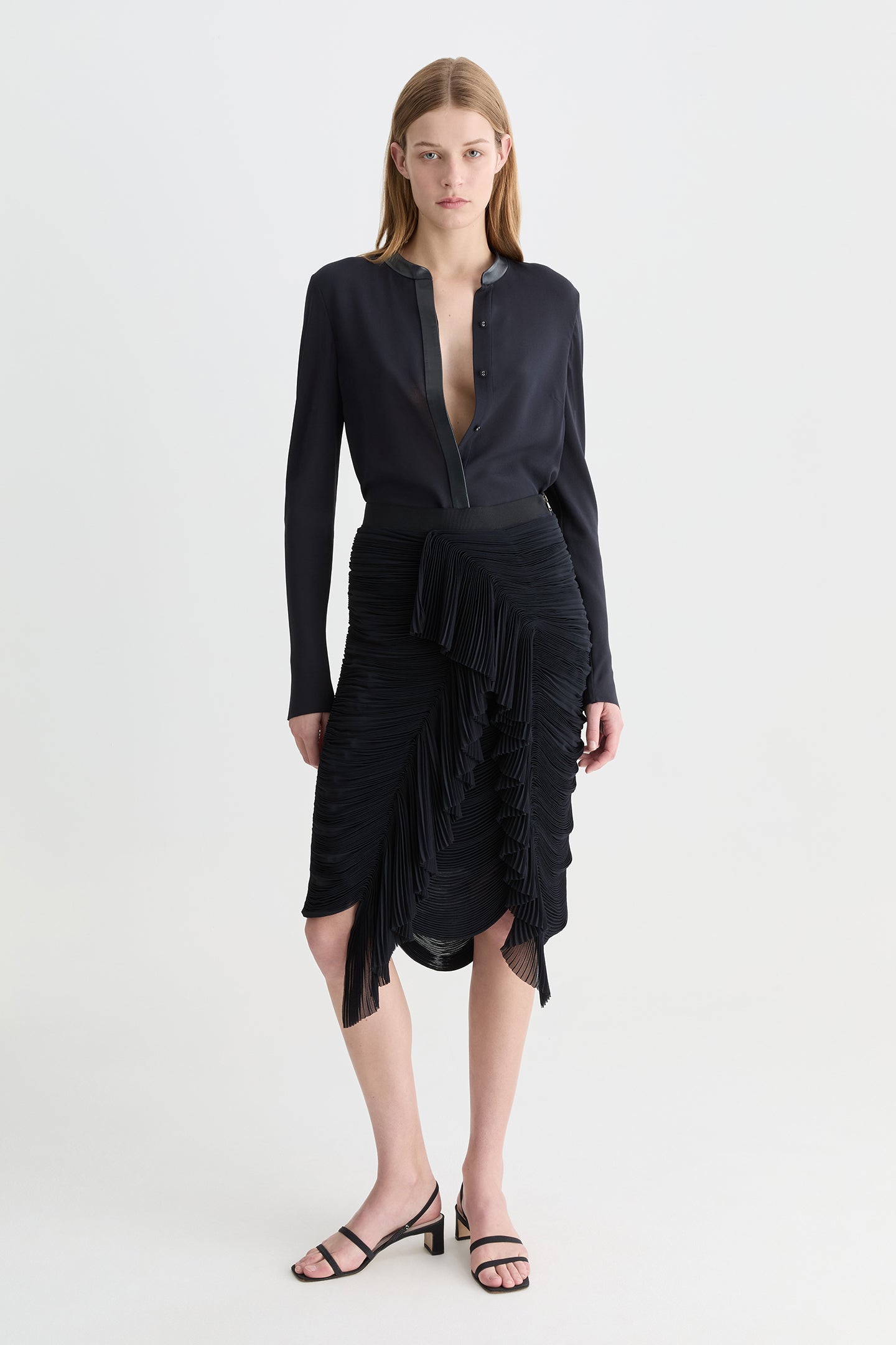 Solis Silk Leather Trim Shirt Ink
