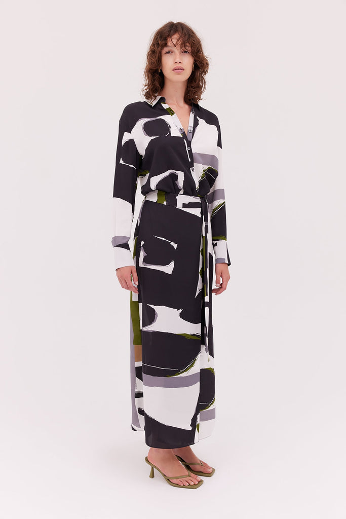 Rivers Print Silk Midi Skirt-Khaki Print-WILLOW-Australian-Designer