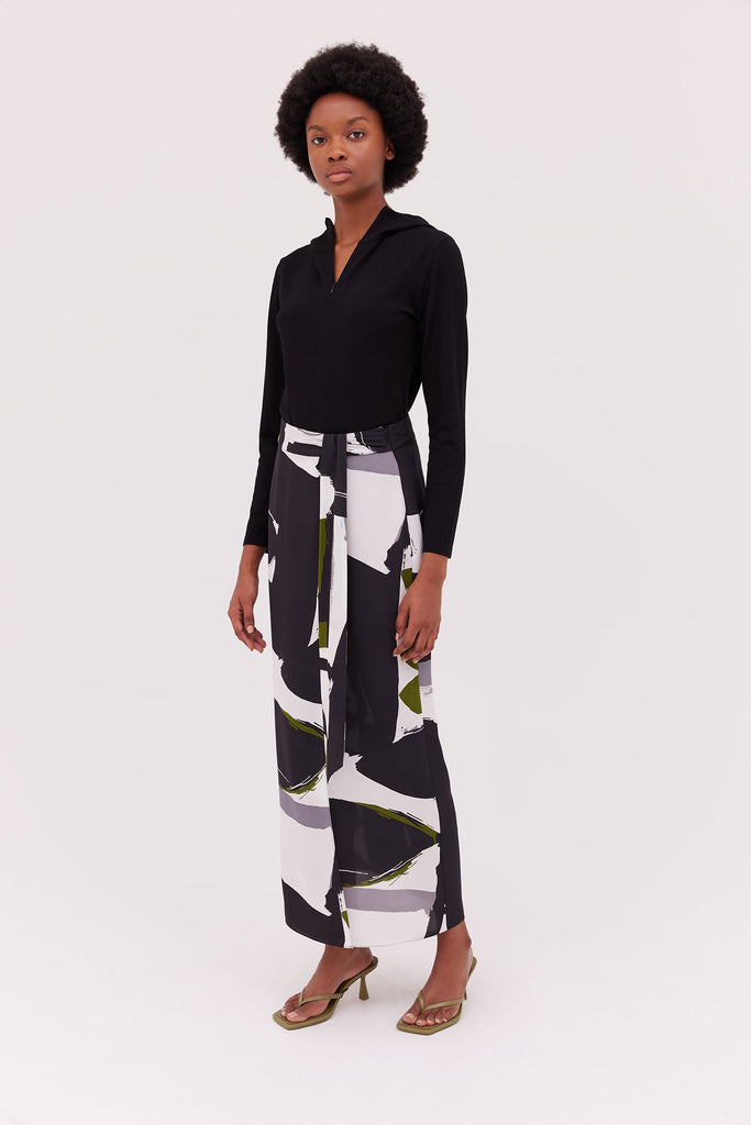 Rivers Print Silk Midi Skirt-Khaki Print-WILLOW-Australian-Designer