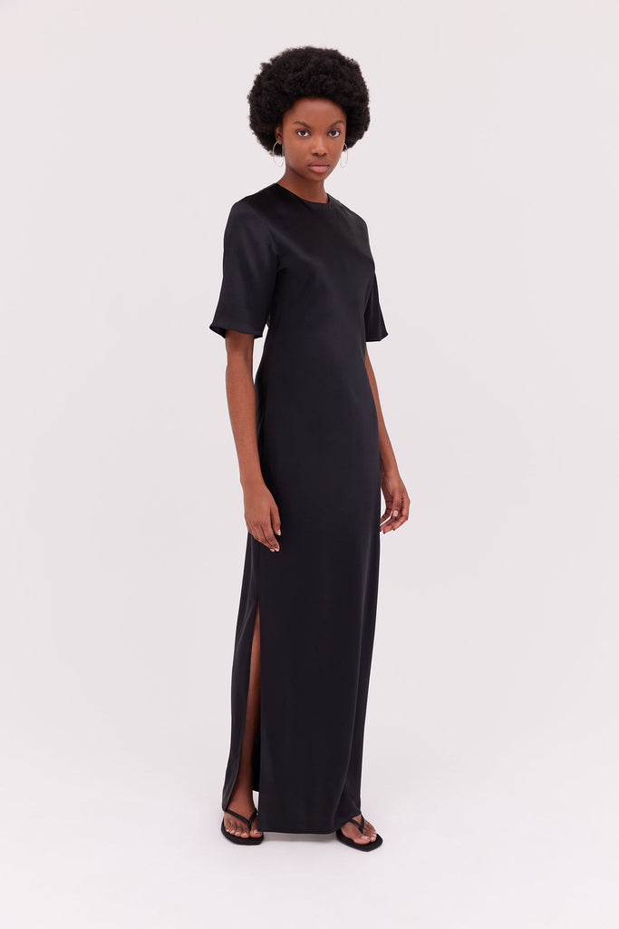 Silk Midi Dress-Black-WILLOW-Australian-Designer
