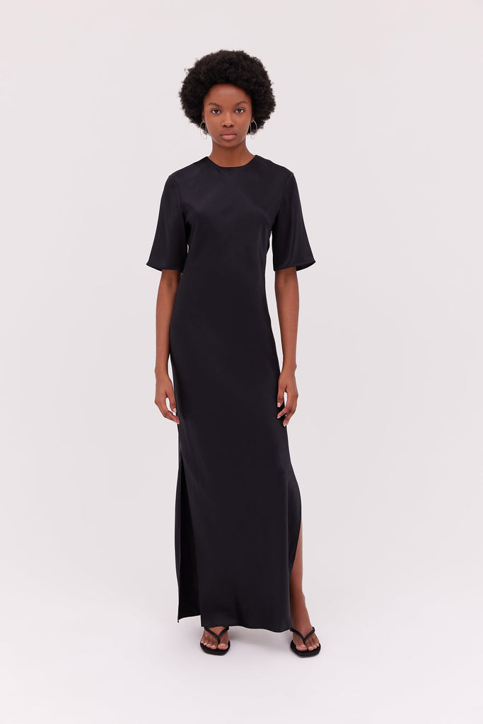Silk Midi Dress-Black-WILLOW-Australian-Designer