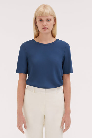 Sky Silk Tee-Navy-WILLOW-Australian-Designer