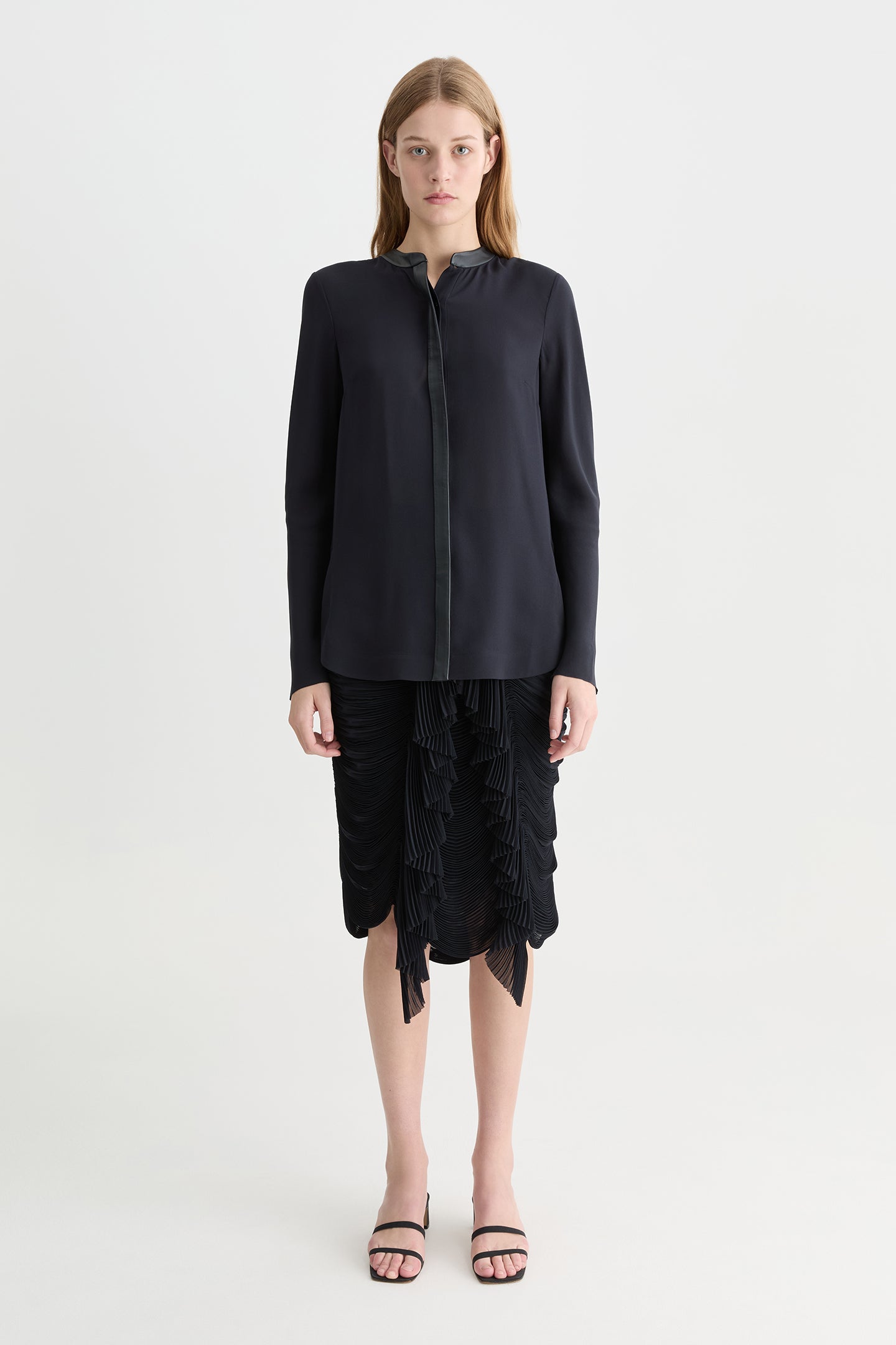 Solis Silk Leather Trim Shirt Ink-Willow-Australian-designer