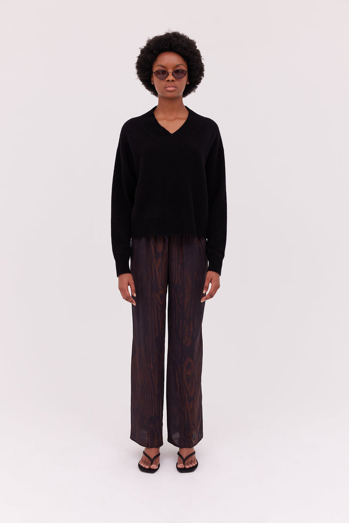V-Neck Wool Pullover-Black-WILLOW-Australian-Designer
