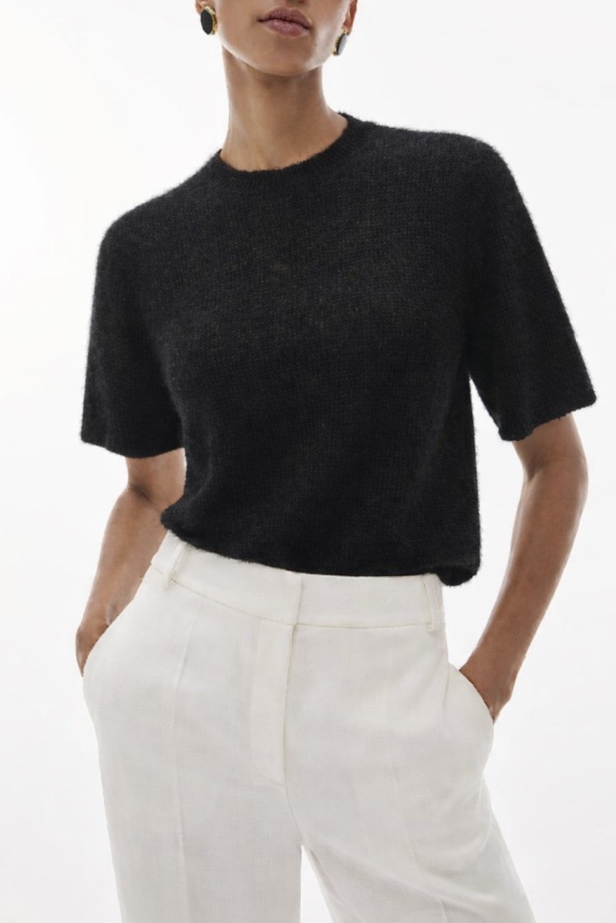 Wool Blend Claro Knit Top Black