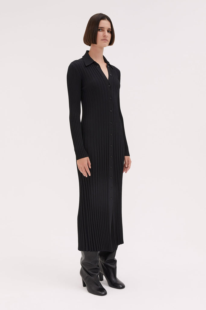 WILLOW-Collared Knit Dress-Black