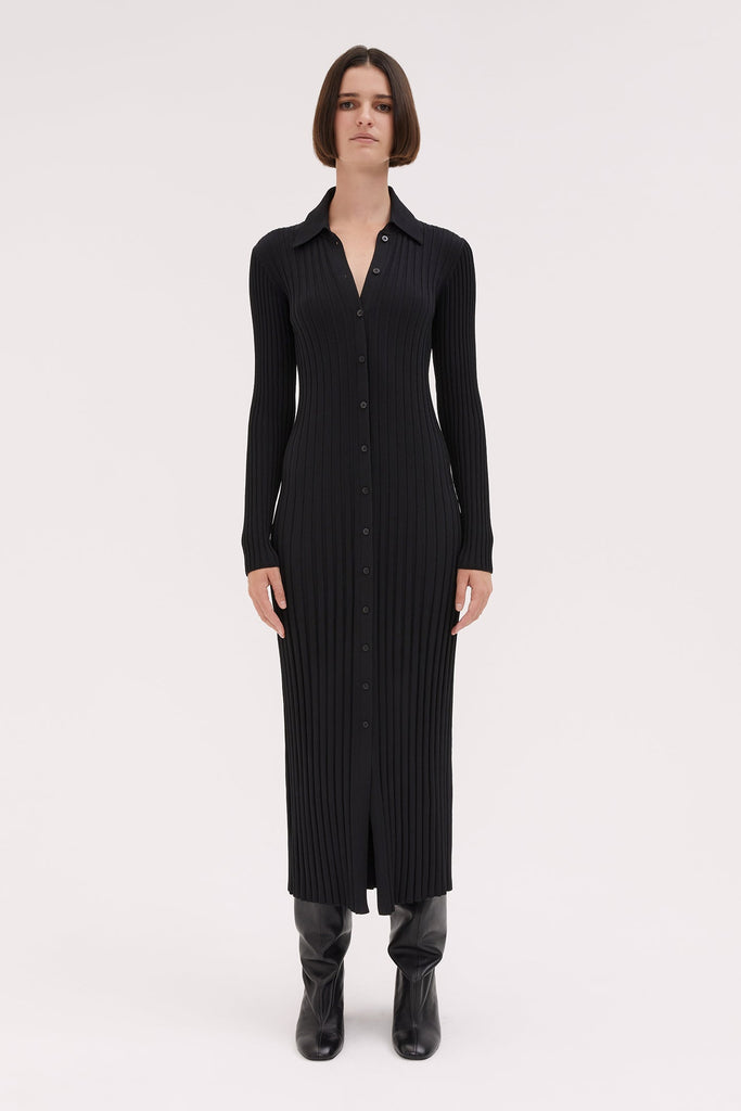 WILLOW-Collared Knit Dress-Black