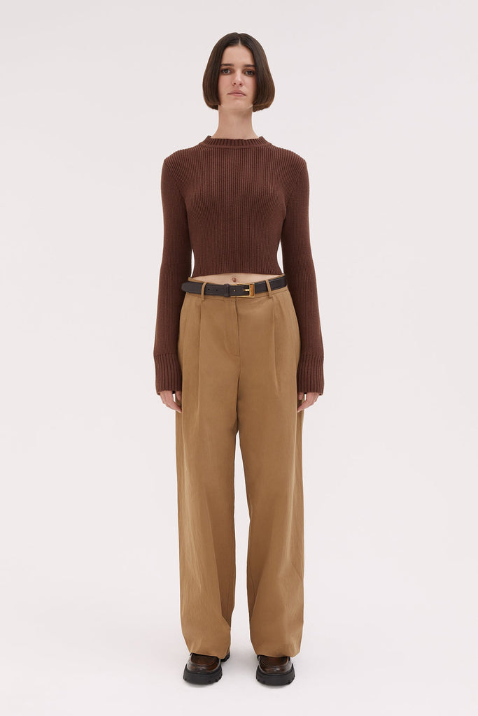 WILLOW-Cropped Wool Knit-Chocolate