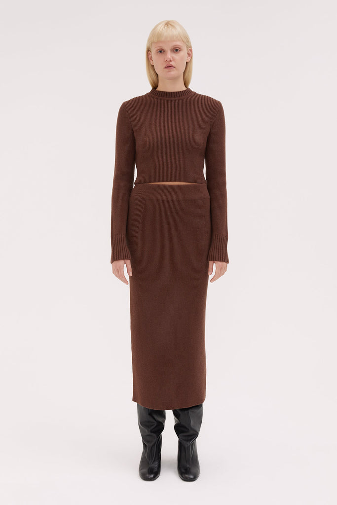 WILLOW-Cropped Wool Knit-Chocolate