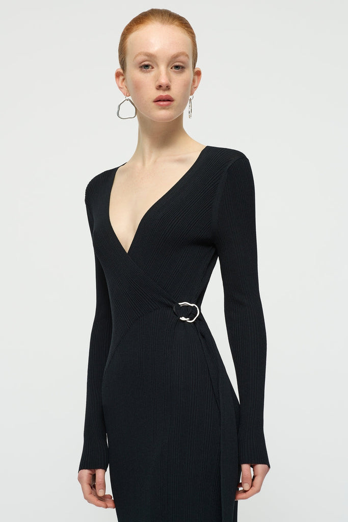 Dione Wrap Dress in Black-WILLOW