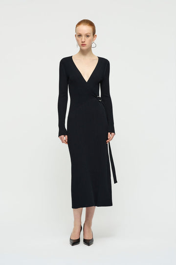 Dione Wrap Dress in Black-WILLOW