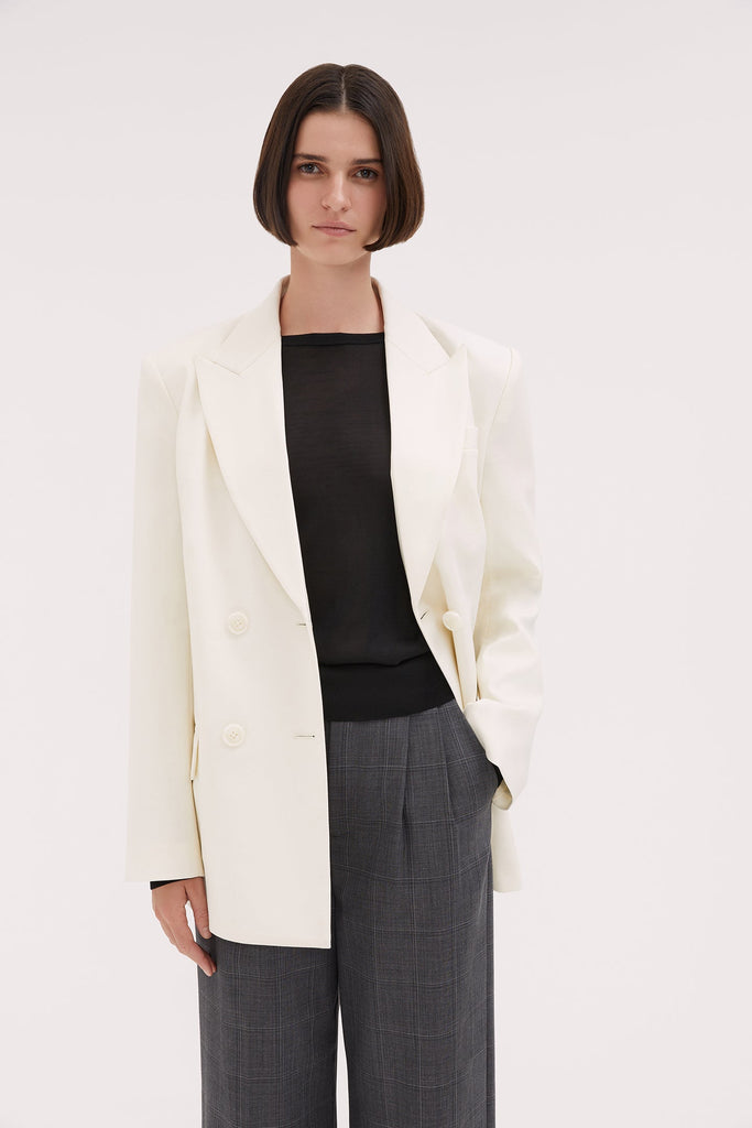 WILLOW-Double Breasted Wool Blazer-Ivory